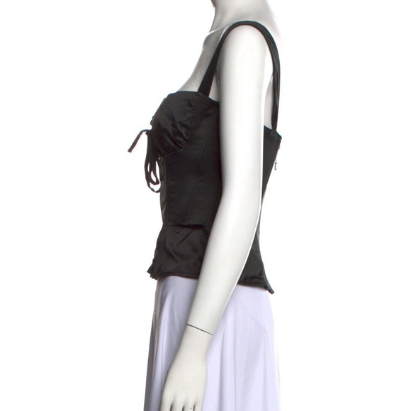 MIAOU Crop Top AGNES Corset Black Stretch Tue Sleeveless with Square Neckline Lg - Picture 4 of 11